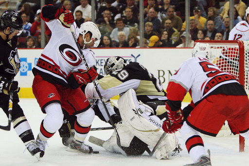 Ryan Bayda, Marc-Andre Fleury, Chad Larose