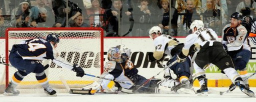 Radek Bonk, Pekka Rinne, Sidney Crosby, Jordan Staal, Greg Zanon