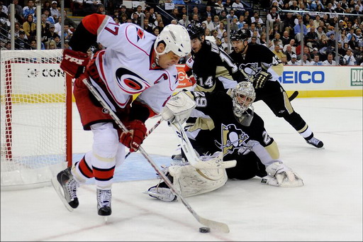 Marc-Andre Fleury, Rod Brind'Amour, Chris Kunitz, Philippe Boucher