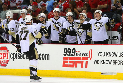 Craig Adams, Evgeni Malkin, Chris Kunitz, Jordan Staal, Sidney Crosby, Tyler Kennedy, Ruslan Fedotenko