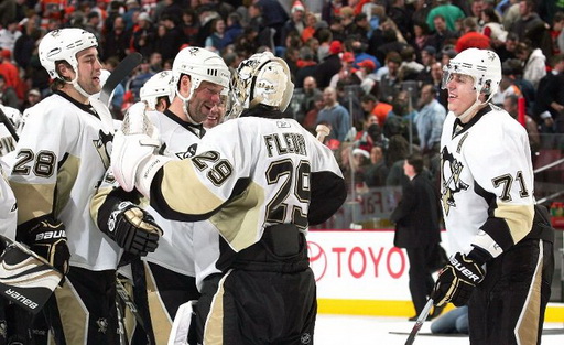 Eric Godard, Bill Guerin, Marc-Andre Fleury, Evgeni Malkin