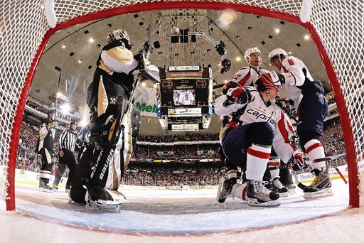 Nicklas Backstrom, Mike Knuble, Alex Ovechkin, Brent Johnson