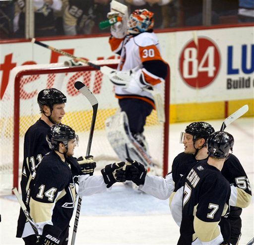 Jordan Staal, Chris Kunitz, Sergei Gonchar, Mark Eaton