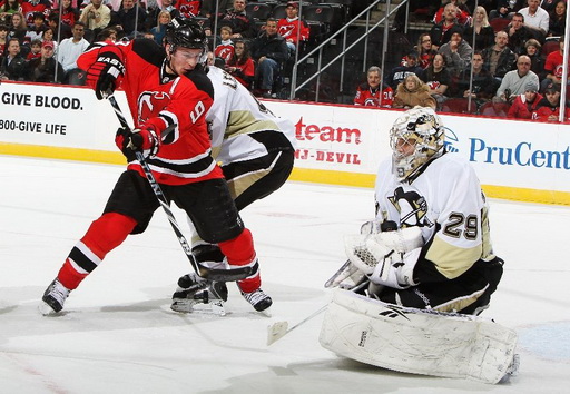 Zach Parise, Jordan Leopold, Marc-Andre Fleury