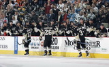 Chris Bourque, Ruslan Fedotenko, Alex Goligoski, Pittsburgh Penguins