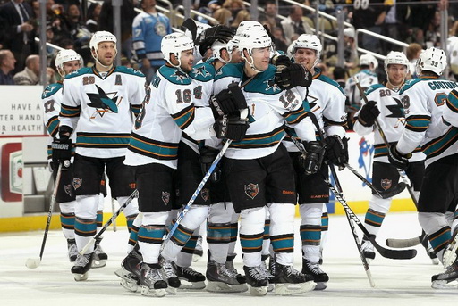 Ryane Clowe, Joe Pavelski, Devin Setoguchi, Patrick Marleau, Marc-Edouard Vlasic