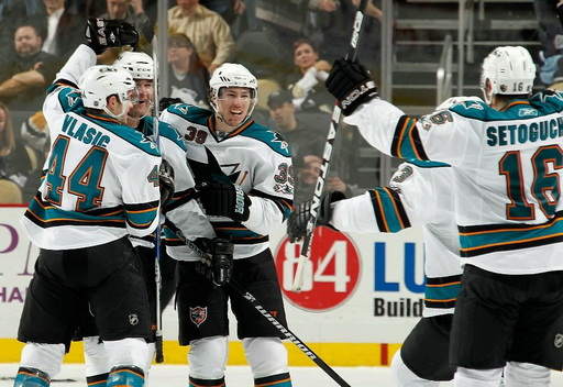 Marc-Edouard Vlasic, Patrick Marleau, Logan Couture