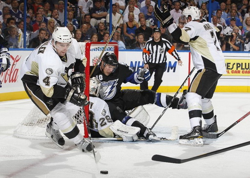 Zbyněk Michálek, Sean Bergenheim, Marc-Andre Fleury, Paul Martin