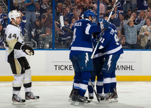 Brooks Orpik, Steven Stamkos, Vincent Lecavalier, Steve Downie