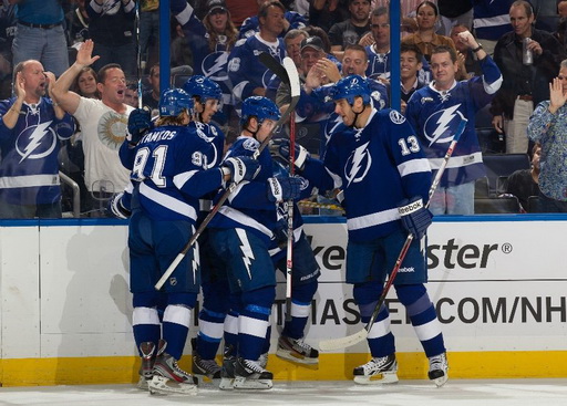 Steven Stamkos, Vincent Lecavalier, Pavel Kubina, Marc-Andre Bergeron