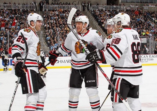 Viktor Stalberg, Marián Hossa, Patrick Kane