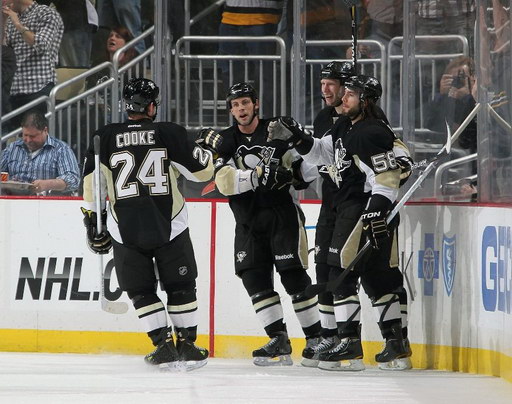 Matt Cooke, Craig Adams, Jordan Staal, Kristopher Letang