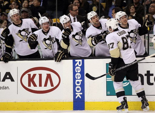 Jordan Staal, Matt Cooke, Arron Asham, Craig Adams, Joe Vitale, Sidney Crosby