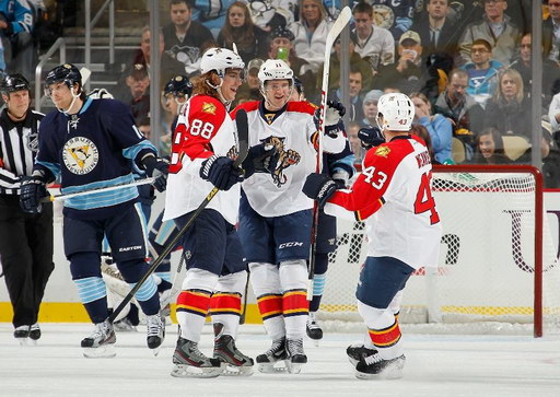 Peter Mueller, Jonathan Huberdeau, Mike Weaver