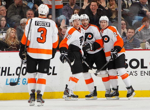 Kurtis Foster, Claude Giroux, Simon Gagne, Matt Read