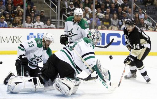 Alex Goligoski, Kari Lehtonen, Trevor Daley, Chris Kunitz